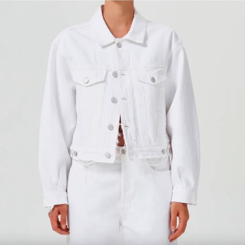 AGOLDE Shrunken Charli Distressed Denim Jacket in Polar, M NWT